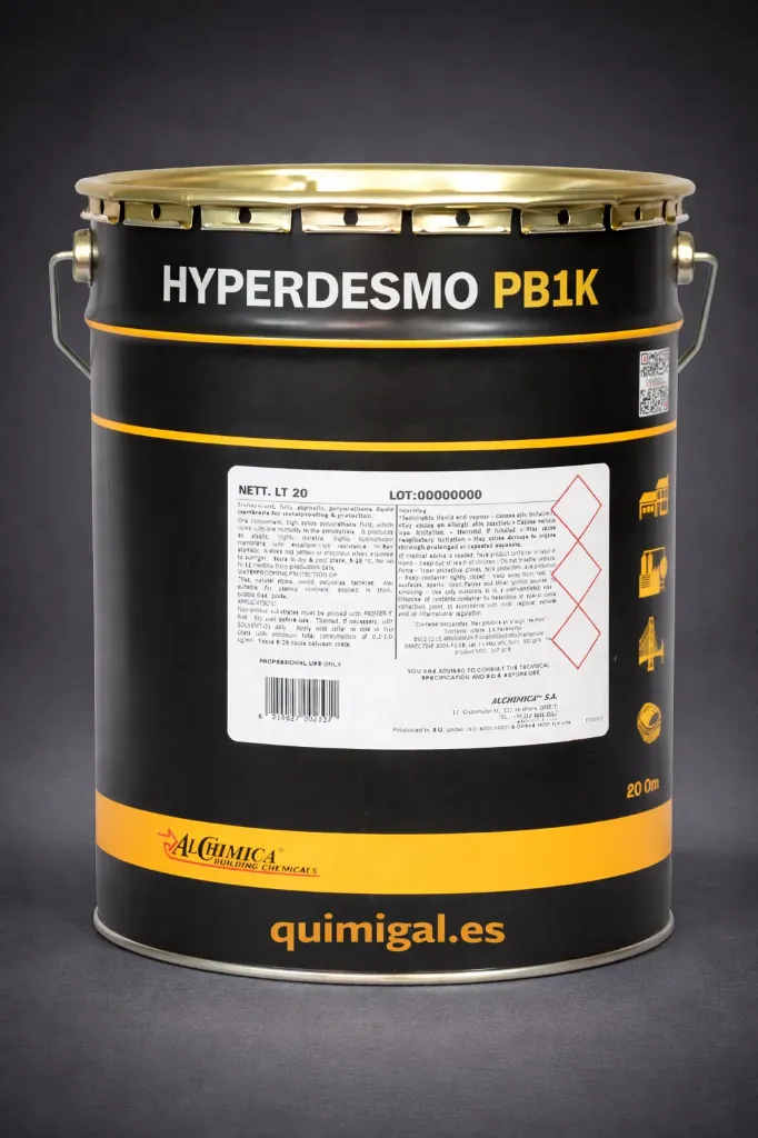 HYPERDESMO PB1K – Membrana tixotrópica poliuretano-bitumen para remates y sellado de láminas asfálticas, EPDM y PVC